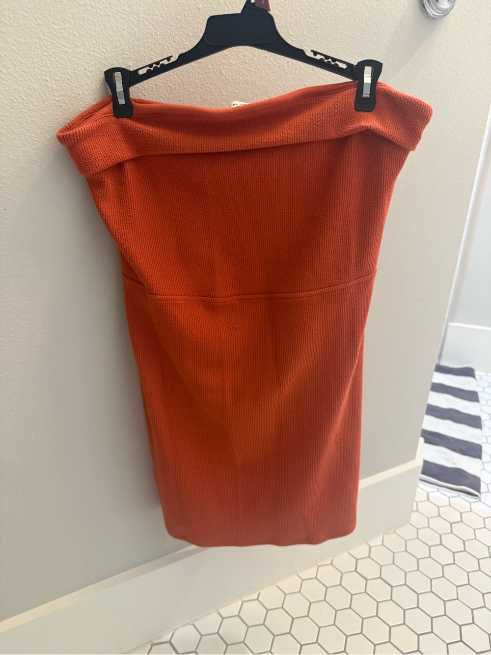 Off-Shoulder Pencil Dress in Vibrant Orange